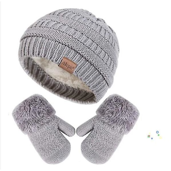 Pige vinterhue og handsker sæt Pom Pom hat termisk fleece strikket