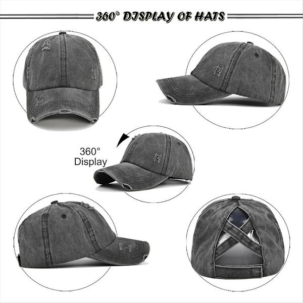 Hål gjord gammal flätad hatt hästsvans hatt tvättad gammal hatt basebollkeps tie-dye hatt kvinnlig hatt