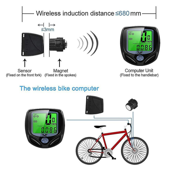 Digitalt trådløst sykkelhastighetsmåler - Vanntett, automatisk vekking, LCD-bakgrunnsbelysning