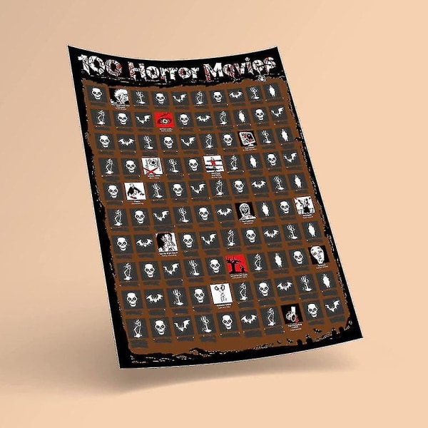 100 kauhuelokuvaa raaputa juliste Halloweenille Must See -elokuvahaasteet Julistelahjat elokuvafaneille (ruskea)
