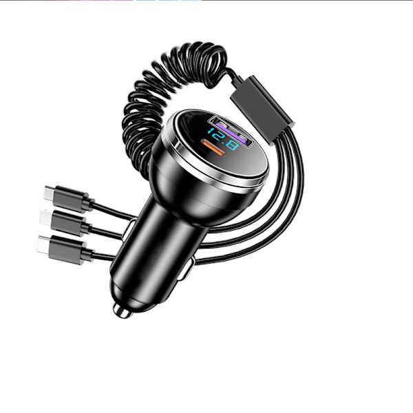2025 Ny Digital Display Biloplader, 1-til-3 USB-porte med Kabel, 100W Super Hurtig Opladning, Kompatibel med Android, iPhone, Type-C Enheder (A)