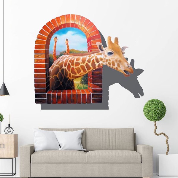 2024, en nyfiken giraff sticker ut huvudet ur ett öppet fönster - härlig och rolig väggdekal - 40x50cm