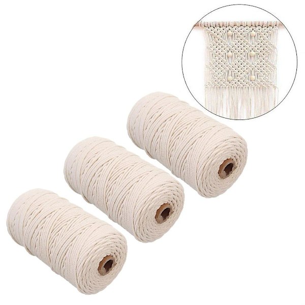 2 mm x 200 m Makramé Bomullssnöre för Väggbonad Trepack