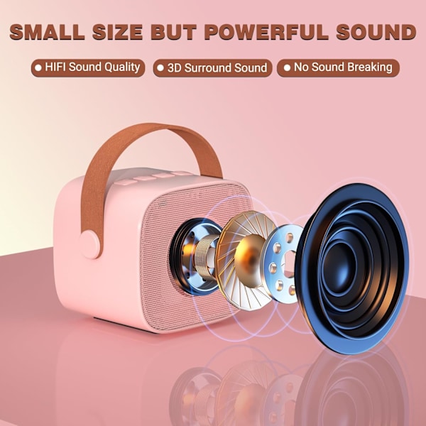 Mini Karaoke-laite lapsille, Kannettava Bluetooth-kaiutin langattomalla mikrofonilla, Lahja pojille ja tytöille 4-10 vuotiaille syntymäpäiville ja joulujuhliin (Vaaleanpunainen)