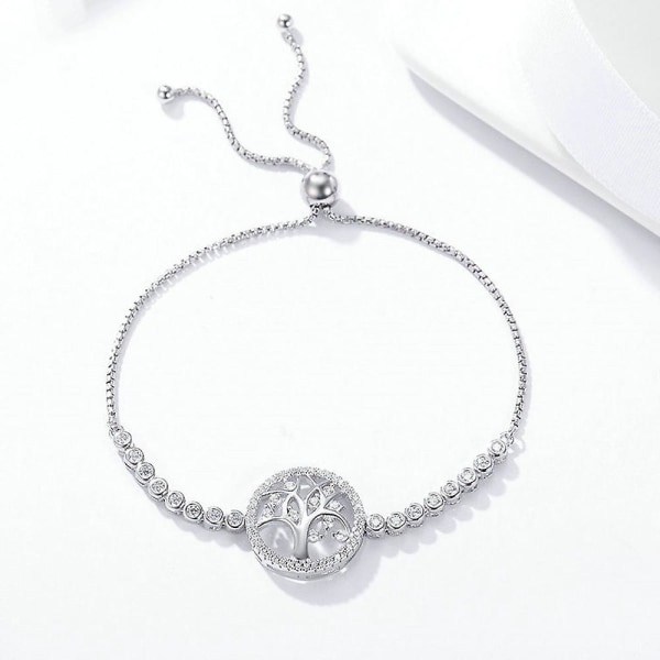 WABJTAM Women's Tree of Life Armband 925 Sterling Silver med Zirconia, justerbart för kvinnor Flickor Smycken Present