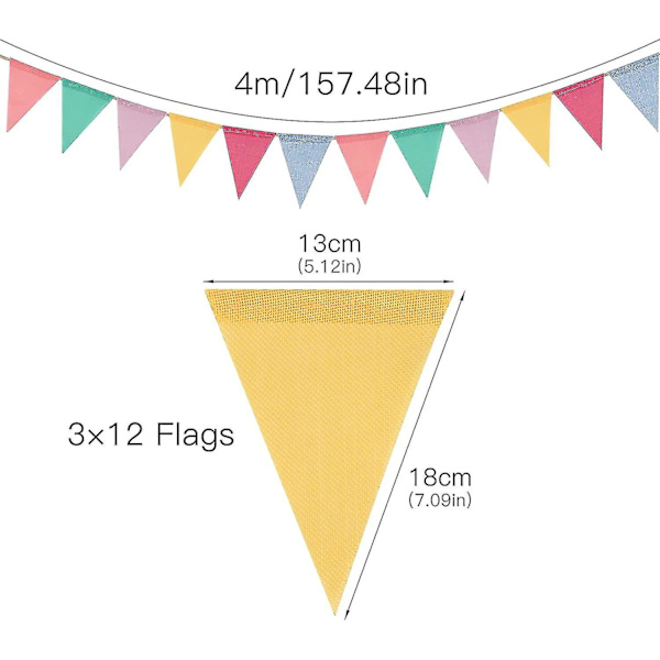 40ft/12m Vimpel Udendørs Vandtæt, 3 Stribet Vimpel Dekorationer Hessian Fest Vimpel Flag Have Vimpel Udendørs Festival