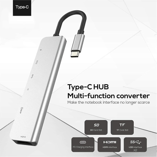 Usb C Hub Adapter Dongle for Macbook Air, Macbook Pro med 4k 60hz HDMI, 87w strømforsyning, 2 usb porter og SD/tf kortleser