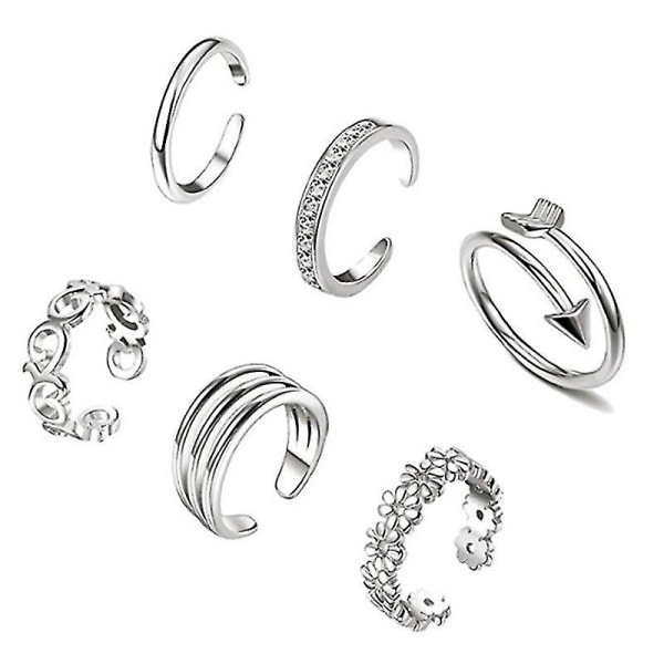 12 stk Sølv Justerbare Ringer Sett Justerbar Finger Ring Strand Smykker Gaver For Kvinner Jenter