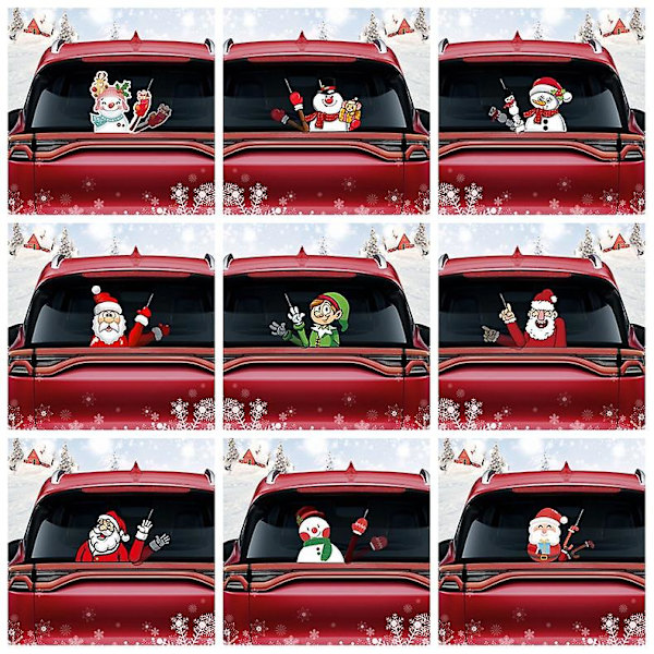 Bakrutagningsdekal Jultomte Vinkar Med Snögubbe 3D Animerade Roliga Julöverraskning Jultomte Och Litet Julgran