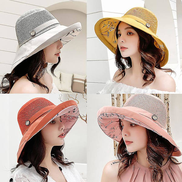 K116 Herr Bucket Hat Panama Fashion Sol Visor Andningsbar Fiskare Skydd Hatt Sommarhattar Strand Solhattar Andningsbar（Gul）