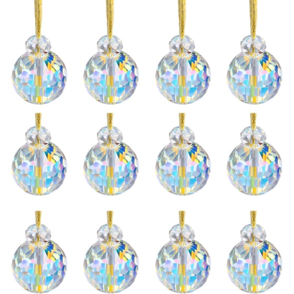 12 stycken kristalljulkulor 2,2 cm Mini Ab Färgade Prismabollar Julgransdekoration, Hängande Kristaller för Julbröllop Fest Hem (ab)
