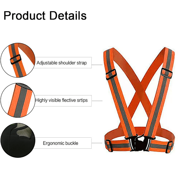 Reflekterande väst, för vuxna och tonåringar, för jogging, cykling, vandring, dag- och nattmotorcykelcykling, (grön + svart + orange)