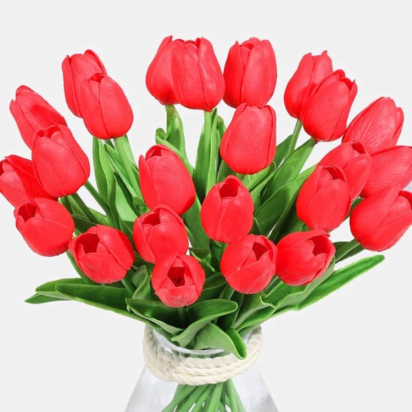 Konstgjord blomma Tulpan-Latex-Home Party Indoor DIY -Röd 10 pinnar