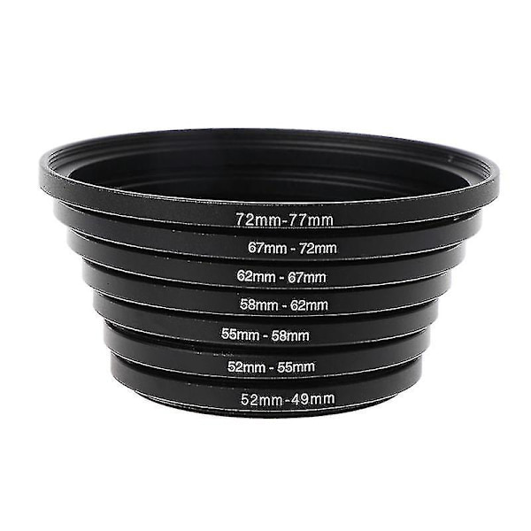 7 st/set 49mm-77mm Universal Svart Metall Aluminiumlegering Steg-up Ring Gemensam Kameraobjektiv Adapter Filter Set Tillbehör