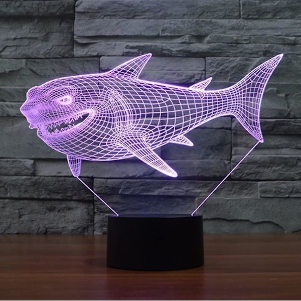 Ltd Creative Shark 3D Nattlampa USB-driven Beröringsknapp Fjärrkontroll LED Dekoration Optisk Illusion 3D Lampa 7/16 Färger Byter Barn Leksak Ch