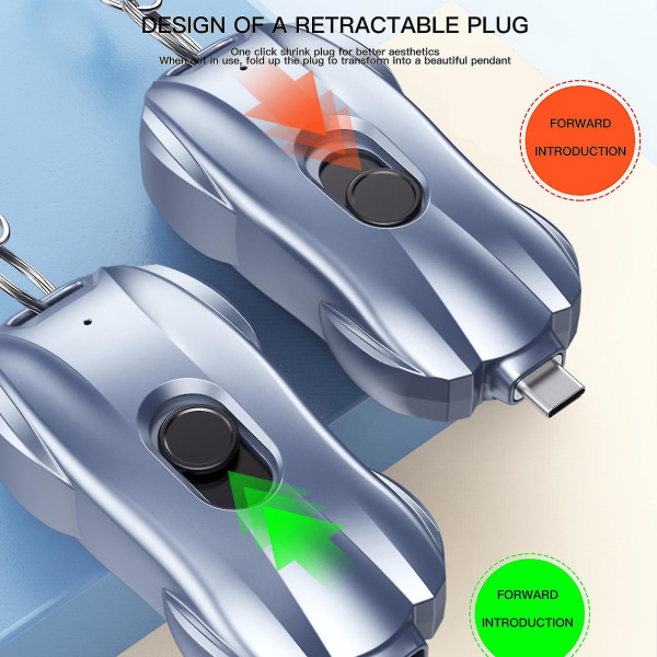 Nödströmförsörjningskapsel, bärbar nyckelringstelefonladdare, mininyckelringsbärbar laddare för typ-c - Snngv（silvrig）