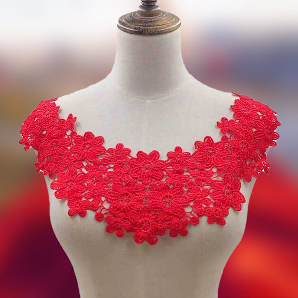 Spetskrage med håldesign, DIY-hantverk, broderad spets, hål i halsringningen för sömnad, DIY (Vinröd)