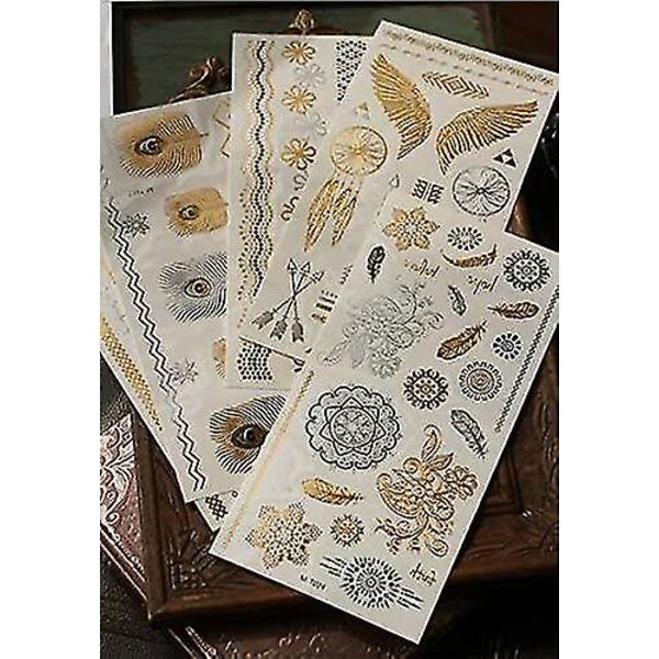 8 Ark Guldfolie Varma Silver Tatueringsdekaler, Tillfälliga Tatueringsdekaler För Armband / Anklet