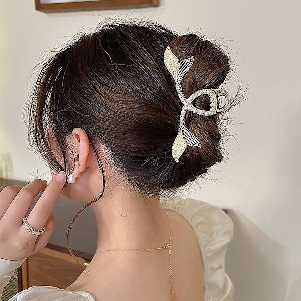 Elegant Rhinestones perle hårklemmer klør geometri fisk hale hårnål hår tilbehør, sæt med 2 stk