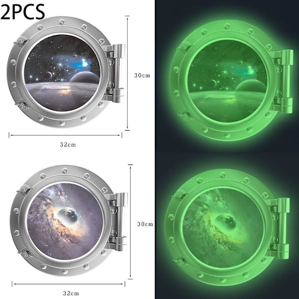 2 st (ygc014+ygc016, Grön Ljus) Falska Lysande Fönsterklistermärken Cartoon Fluorescerande Klistermärken Dekoration, Fluorescerande Klistermärken, Fluorescerande Klistermärken