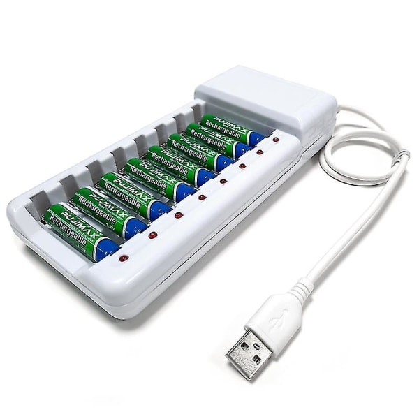 Uppladdningsbar batteriladdare USB utgång 8 platser Snabbladdning Kortslutningsskydd Lämplig för Aaa/aa batteriverktyg