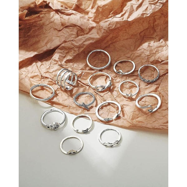 14 stk Boho Ringe Pakke Til Kvinder Knuckle Ringe Vintage Joint Knot Ringe Sæt til teenagere piger Fest Fesvital smykker Halloween julegave
