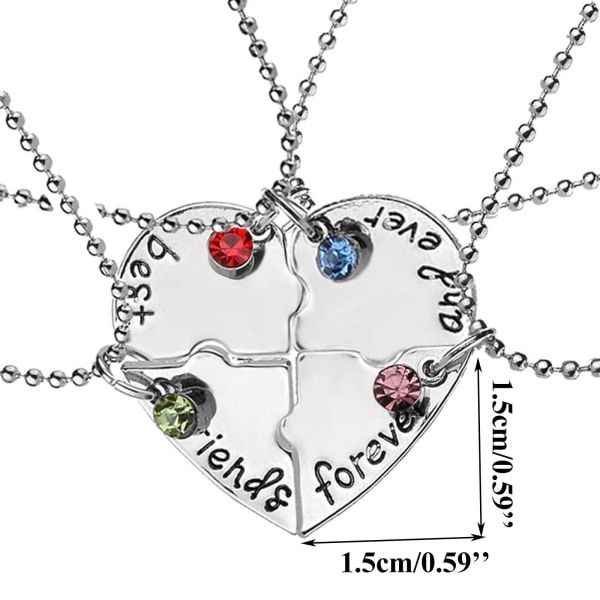 4pcs/set Best Friend Necklace Love Heart Pendant Splice Chain Jewelry