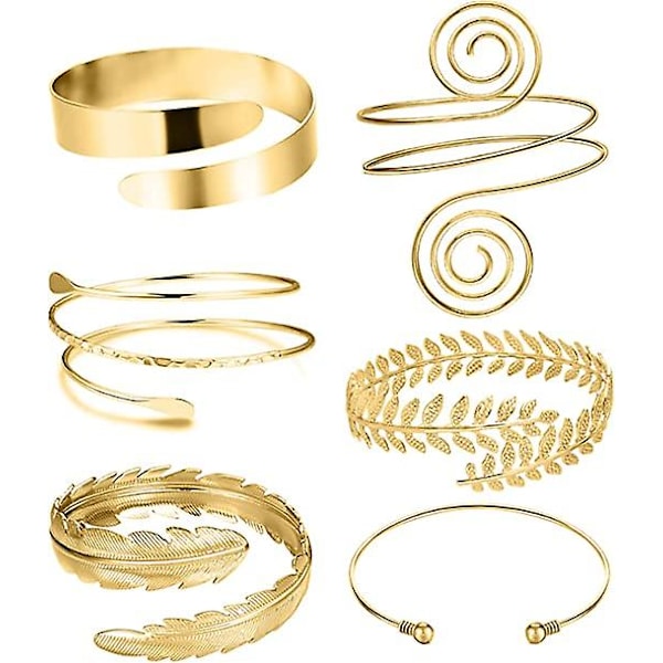 6 stk. Arm Cuff Øvre Arm Band Cuff Armbånd Armring for Kvinner Sølv Gull Justerbar Armbånd Sett
