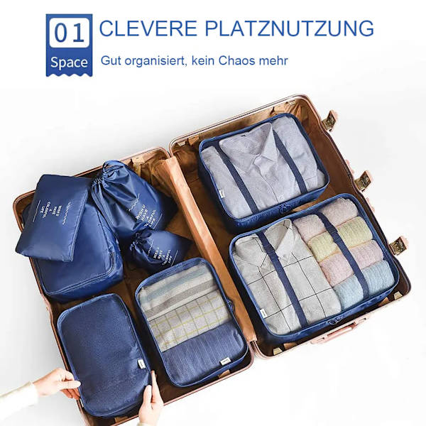 Organizer set, packkuber klädpåsar skopåsar researrangör packkuber kosmetika researrangör packpåsar (8 delar)