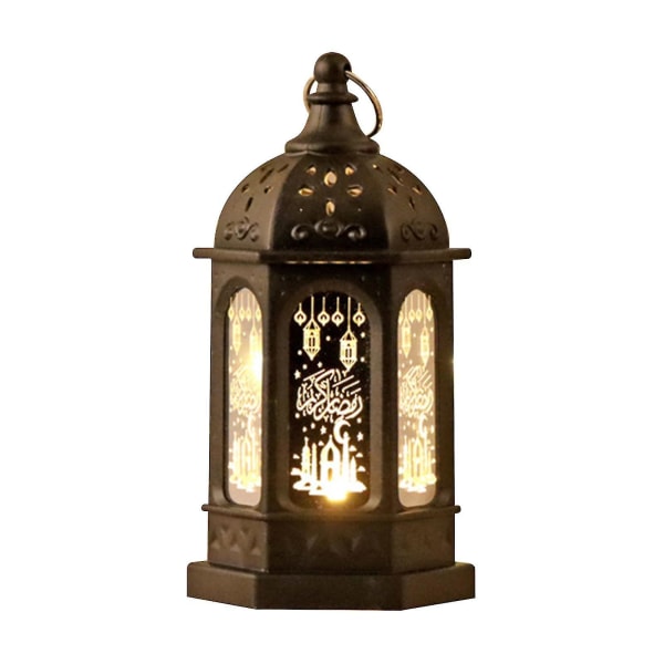 Led Ramadan lanternelys Eid Mubarak Led vindlampe Flerfarget plast+glass Retro Unik søt hjemmedekorasjon（svart）