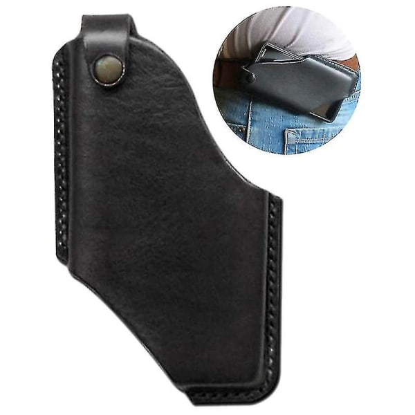 Mobiltelefonhölster i läder retrofodral med bältesöglor Cover（stort，svart）