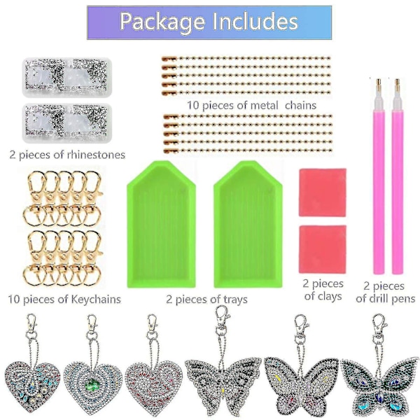 10 st Diy Diamantmålning Nyckelring, Diy Konst Hantverk Djur Och Kärlek Hjärta Diamantmålning Kit