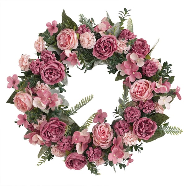 Blomsterkrans Kunstig Pæon Unikt Design Rattan Boligudsmykning Dør Weath Rose Silkeklæde Stor krans（Pink）