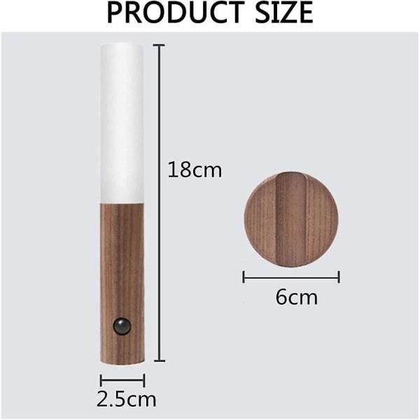 GHYT USB-opladning Smart Body Sensor Natlys, Bevægelsessensor Natlys, Gangvæg Induktion Lampe Soveværelse Gang Trappe Garderobe (Sort Valnød