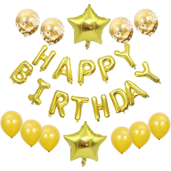 Grattis på födelsedagen Banner Ballonger Set Barnfest Dekorationer Kit (guld)