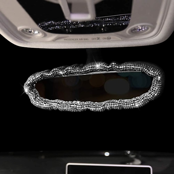Auton taustapeilin bling-koristekansi joustavalla koristekannella, jossa on kiiltävät timantit, lämmin talvi, auton sisustan koriste, puhdas valkoinen