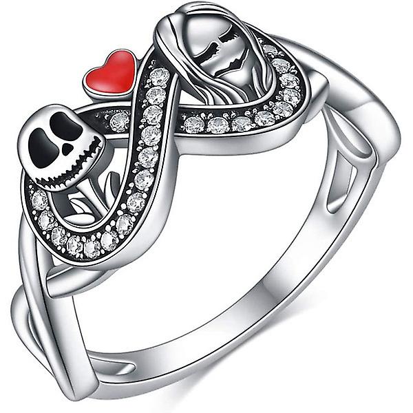 WABJTAM Nightmare Rings Jack And Sally Skull Gothic Jewelry Jubileumsløfte-størrelse 8, ring of romantikk