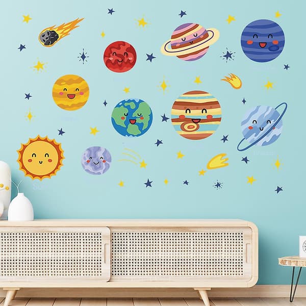 Planet Wall Sticker Sol System Rummet Børn Wall Decal, 1 sæt