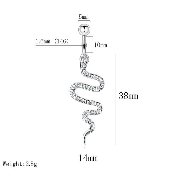 Stål Navel Ring Orm Form Diamant Inlagd Navel Ring