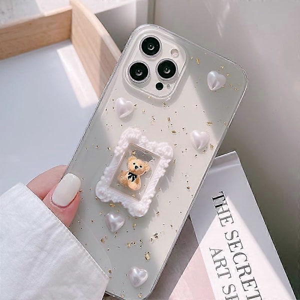 iPhone 13 Pro Skal Söt Björnunge 3D Glimmande Y2K Glitter Lyxig Flickig Estetisk Personlig Design för Kvinnor Flickor Transparent Epoxiplast TPU Skal