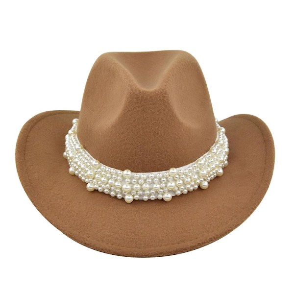 Western Cowboyhatt Retro Jazzhatt Stretch Pärl Ull Topphatt Filt Hatt Retro Faux Fårhatt Cowboyhatt