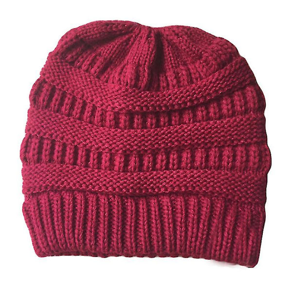 Damernas Hög Messy Bun Beanie Hatt med Hästsvanshål, Vintervarm Trendig Stickad Skidmössa