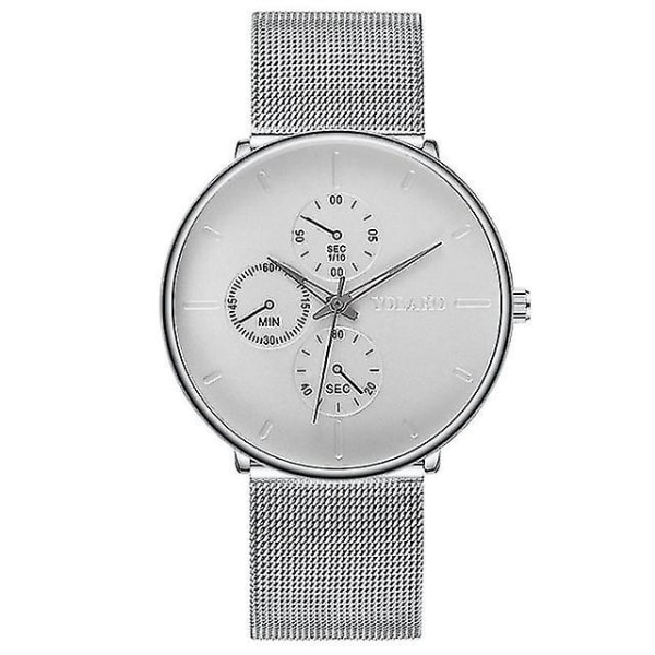 Herre Business Watches Luxury Rustfritt stål Ultra Thin Mesh Belt Quartz Classic Herre Watch（Sølvhvit）