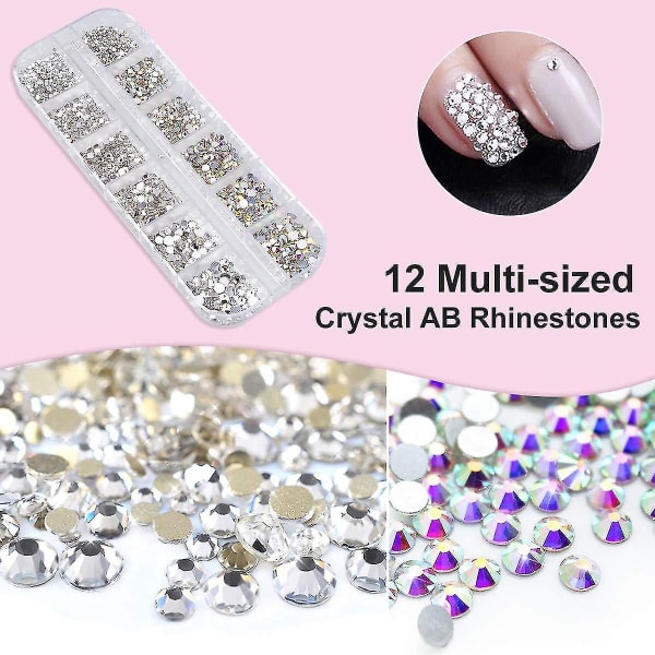 2000 stk Crystal Ab Rhinestones i flere størrelser med Pick Up Pincet og Rhinestones plukkepen