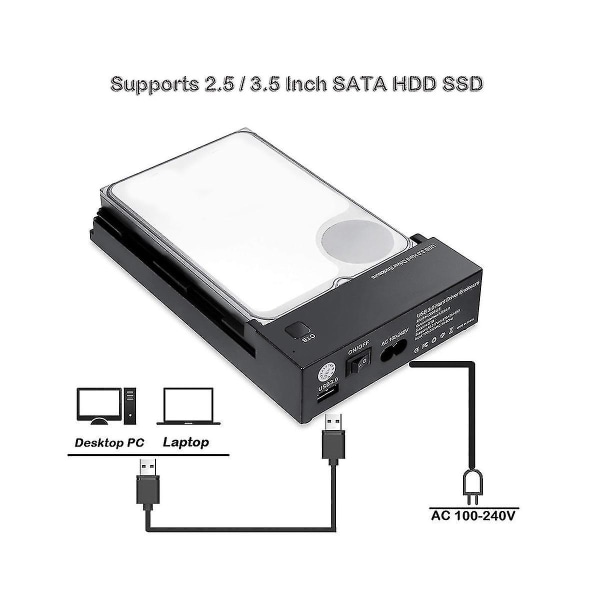 USB 3.0 3.5 tuuman Sata-kiintolevylevyn ulkoinen kotelo Ssd HDd -levykotelon case 16tb Drives Backup-eu Plug (musta)