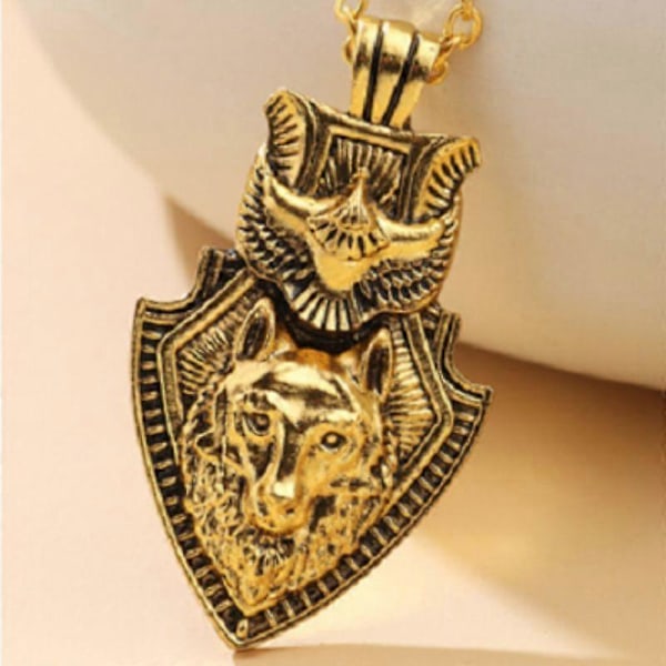 Vargnacke för män, örnvargsköldhalsband, nordisk vikingavarghuvudhänge med 25,6 kedja, vintage keltisk vargtotemhalsband,