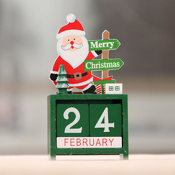 Julklappskalender i trä med nedräkning, Julnedräkning Advent Fader Dekoration, Lämplig för Hem Kontors Dekoration, Grön