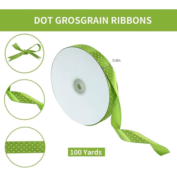 3/4 Tums x 100 Yards Limegrön Satinband med Polka Dot Mönster för Hantverk, Presentinslagning, Hårsnoddar, Buketter, Bröllop, Födelsedagsfest Dekoration