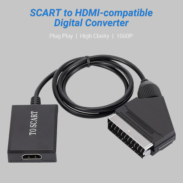 Videoadapter Plug Play Plast med høy klarhet 1080p stabil ytelse Scart til HDMI-kompatibel digital