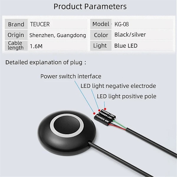 Computer Desktop Switch PC Motherboard Power Extension Cable Switch Ekstern Power Switch Desktop Knap Switch Sort